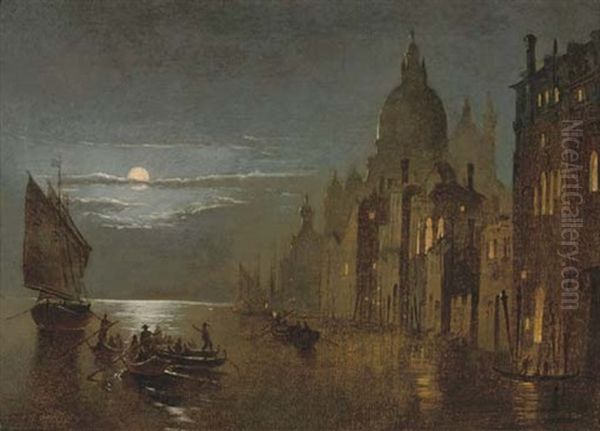Vessels Before Venice By Moonlight by Friedrich Nerly