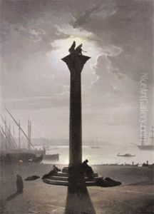 Die Lowensaule Auf Der Piazetta Bei Mondenschein