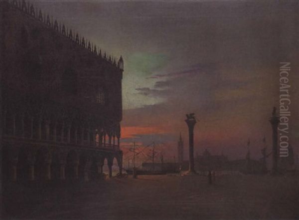 Die Piazzetta Mit Dem Dogenpalast Im Mondlicht, Im Hintergrund San Giorgio Maggiore - view 1