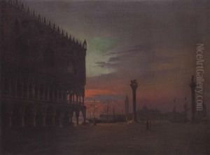 Die Piazzetta Mit Dem Dogenpalast Im Mondlicht, Im Hintergrund San Giorgio Maggiore by Friedrich Nerly