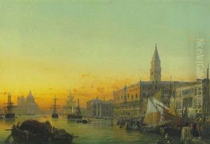 Venedig. Blick Vom Bacino Di S. Marco Auf Dogenpalast, Piazetta, Canal Grande Und Links S. Maria Della Salute