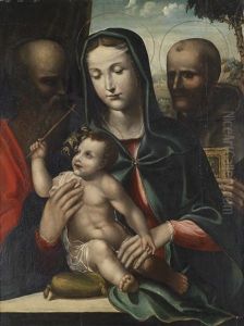 Madonna Mit Kind Und Den Heiligen Paulus(?) Und Bernhard Von Siena by Bartolomeo Neroni