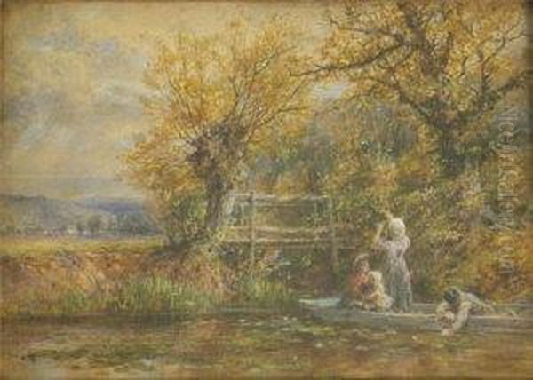 With Children In A Boat On The River - view 1