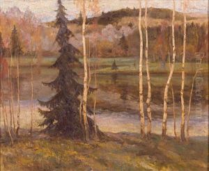 Malerische Landschaft Mit Birken, Im Typischen Duktus Des Russischen Realismus by Mikhail Vasilievich Nesterov