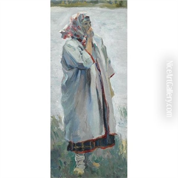Peasant Woman Standing On River Bank - view 1