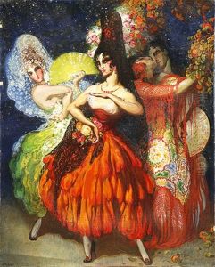 Spanische Tanzerinnen Majas Und Tanzer Bei Nacht Mit Sternen Im Hintergrund by Nestor (Nestor Martin de La Torre)