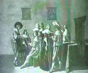 Figures Seated And Standing Before A Table by Laurentius de Neter