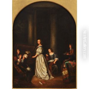 Edle Dame Am Virginal by Caspar Netscher