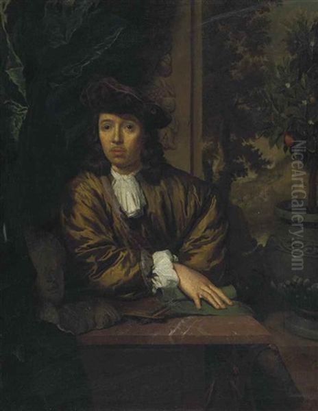 Portrait Of An Artist, Half-length, With A Palette, Marble Busts, And An Orange Tree - view 1