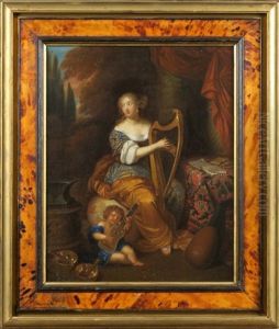 Joueuse De Harpe Et Enfant Jouant De La Guitare