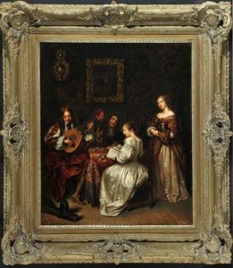 Stubenszene Mit Lautenspieler Und Sangern by Caspar Netscher