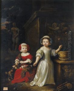 Portrait De Deux Jeunes Enfants by Caspar Netscher