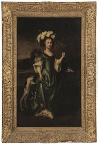 Portrait Of A Comely Girl As Diana Holding A Bow