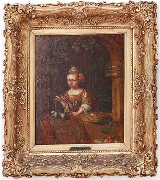 Portrait Of Young Woman With Bird And Dog - view 1