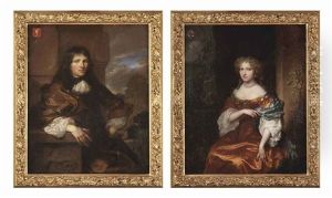 Portrait Of Pieter Rendorp, In A Brown Robe With A White Chemise And Jabot, Seated Near A Pedestal, A Landscape Beyond (+ Portrait Of Johanna Hulft; Pair)