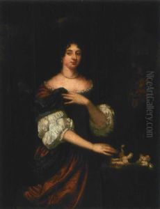 Vornehme Dame Mit Hundchen by Caspar Netscher