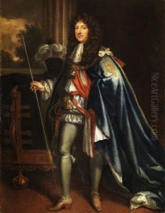 Ganzfiguriges Portrait Eines Adeligen Mit Allongeperucke Und Dem Orden Des Heiligen Georg