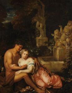 Couple De Bergers Pres D'une Fontaine Couple De Bergers Pres D'une Fontaine