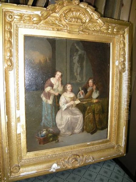 A Lady Reading A Letter To A Gentleman Holding A Mandolin, In An Interior - view 1