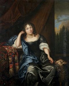Portrait De Femme Sur Fond De Paysage Accompagne D'un Agneau