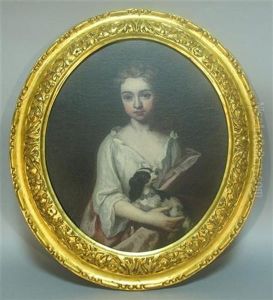 Portrait Of Girl With Spaniel by Caspar Netscher