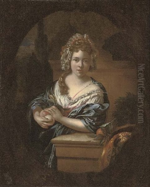 Portrait Of A Girl By A Column With Fruit, A Landscape Beyond - view 1