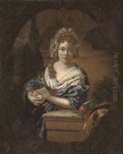 Portrait Of A Girl By A Column With Fruit, A Landscape Beyond