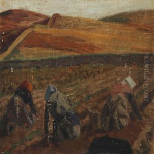 Landscape With Female Potato Collectors by Jens Birkholm