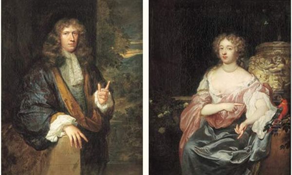 Portrait De Jeune Femme Avec Son Perroquet (+ Portrait D'homme Sur Fond De Paysage; Pair) - view 1
