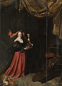 Interior Med Figurer by Caspar Netscher