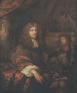 Portrait Of A Gentleman In A Shot-silk Coat, Attended By A Page, In An Interior With A Picture Of Christ And The Woman Of Samaria Beyond