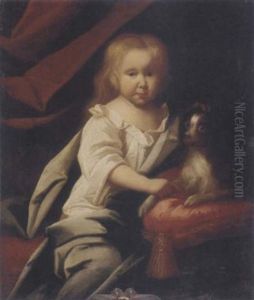 Portrait Of A Child In A White Chemise, With A Dog On A Red Cushion Portrait Of A Child In A White Chemise, With A Dog On A Red Cushion