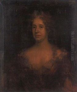 Portrait Of A Lady Wearing A Gold Dress And A White Lace Chemise