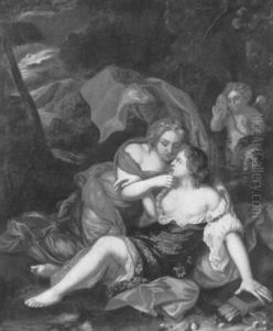 Der In Der Gestalt Dianas Erscheinende Jupiter Liebkost Die Nymphe Callisto by Caspar Netscher