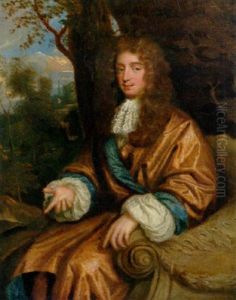 Portrait Of A Gentleman Wearing A Blue-lined Ochre Japanese Rok With Lace Chemise And Wig