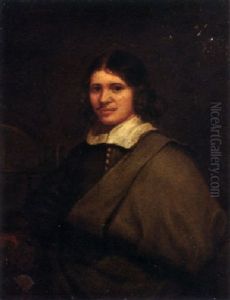 Portrait Of A Gentleman Wearing A Grey Cape, Standing By A Globe On A Table