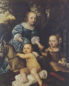 Portrait De Groupe Des Trois Enfants De L'electeur De Baviere by Caspar Netscher