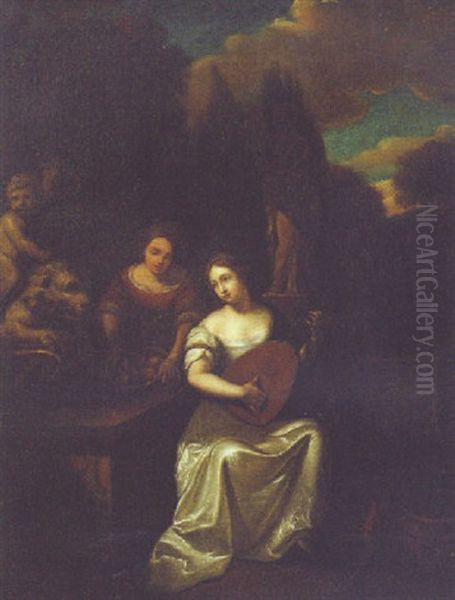 A Lady Kneeling Before A Statue Of Venus - view 1