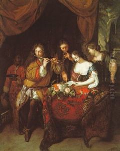 Elegant Figures Gathered At A Table In An Interior, An Allegory Of The Senses