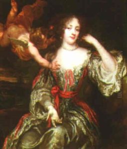 Portrait Of A Lady With A Putto by Caspar Netscher