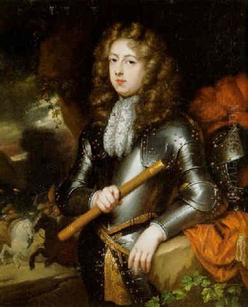 Portrait Of A Commander In Armor Holding A Baton, A Cavalry Charge Beyond - view 1