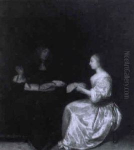 Vornehmes, Junges Paar Bei Der Lekture by Caspar Netscher