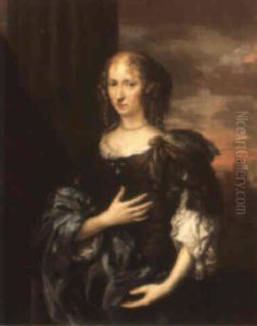 Portrait Of A Lady With An Evening Landscape Beyond by Caspar Netscher