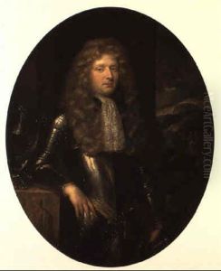 Portrait Of An Officer In Full Armour With His Arm Resting Beside His Helmut by Caspar Netscher