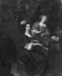 Two Ladies At A Harpsichord by Caspar Netscher