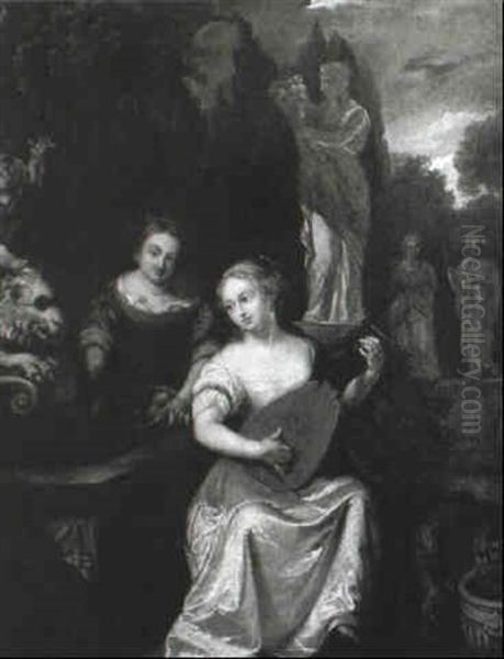 Architectural Capriccio Landscape With Lady Playing A Lute - view 1
