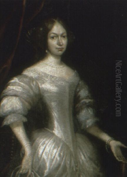 Portrait Of A Lady, Standing Three-quarter Length In A White Dress - view 1