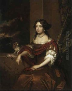 Bildnis Einer Dame Mit Einem Spaniel by Caspar Netscher