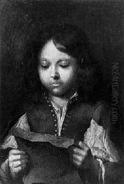A Young Boy, Half Length, Reading From A Sheet Of Paper - view 1