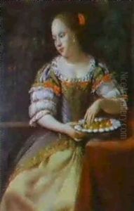 Bildnis Einer Jungen Frau Auf Einer Terasse by Caspar Netscher